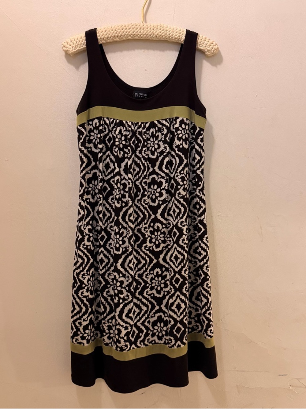 Y2K Black, Olive & White Printed Midi Tank Dress